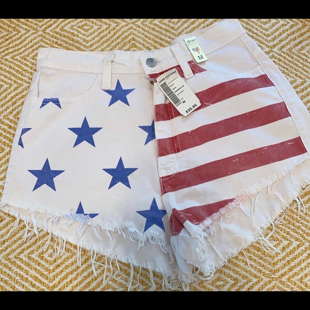 American Flag White Denim Shorts